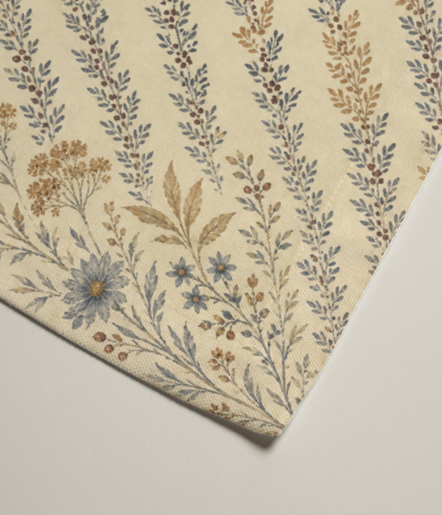 Sorbier Botanical Everyday Cotton Placemats — Set of 4; printed corner and sewn edge close-up.
