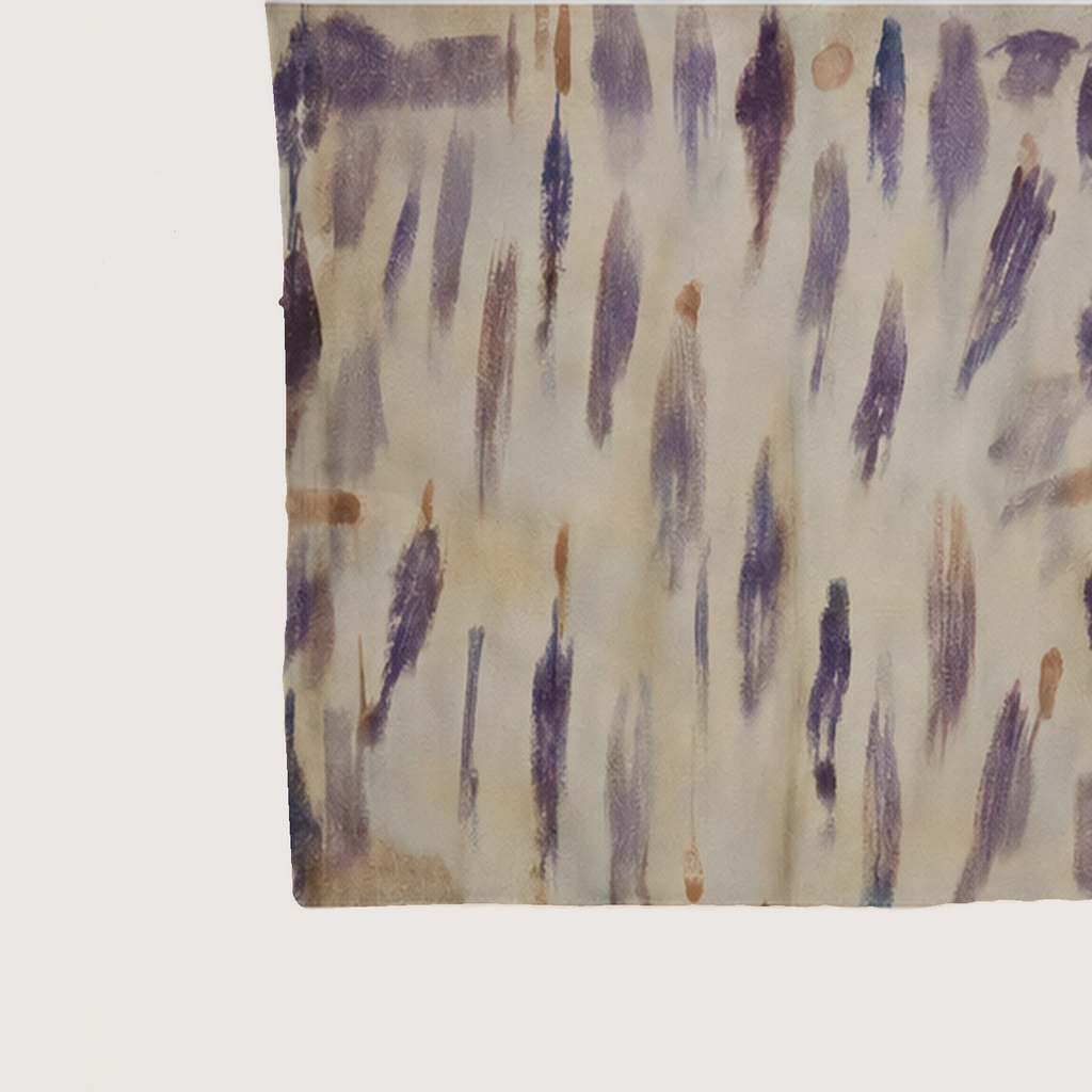 Cadenza Smooth Cotton bed runner in plum and lilac brushwork; printed edge detail.