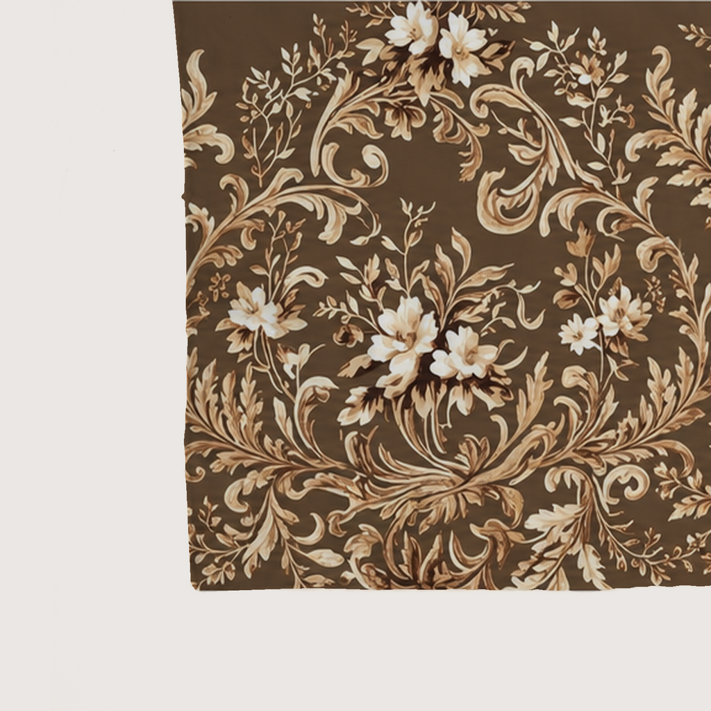 Nocturne Smooth Cotton bed runner in chocolate and flax botanicals; printed edge detail.