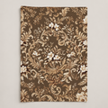 Nocturne Smooth Cotton coverlet with flax botanical flowers on chocolate brown; digital product preview.